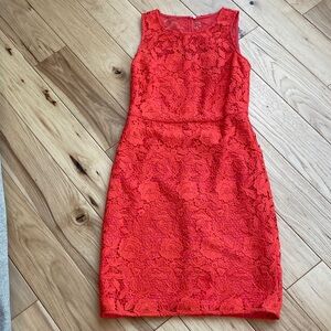 Sleeveless Coral Lace Sheath Dress